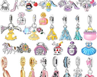 Charm de vestido de princesa – Charm colgante de cuento de hadas de plata de ley 925 para pulsera