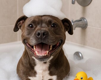 Digital Custom Pawtraits, Pets in Bubble Bath, Funny Pet Portraits