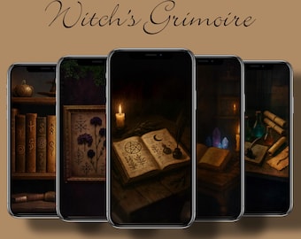 Pakiet tapet na telefon Witch’s Grimoire | 10 tapet HD z Dark Academia (natychmiastowe pobranie cyfrowe)