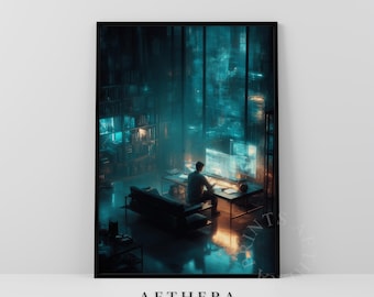 Cyberpunk Wall Art Printable | Minimalist Hacker Lair Digital Print for Gamer Room Decor 33