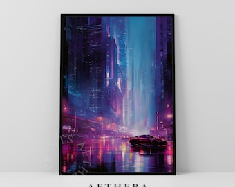 Neon Cyberpunk Cityscape Printable Wall Art - Futuristic Sci-Fi Digital Download for Modern Decor 41