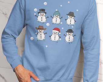 Sudadera de cuello redondo de muñeco de nieve / Suéter de muñeco de nieve, Top acogedor para las fiestas de invierno
