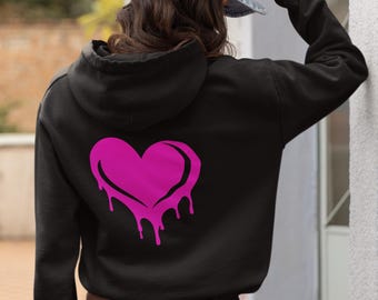 Heart Drip Zipper Hoodie, Gift for Her, Cozy Sweatshirt for Valentine's Day, Casual Layering, Unique Fashion, Stylish Zipper Hoodie