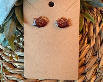 Korean Bungeoppang Earrings, Handmade Shrink Plastic Jewelry Sealed with UV Resin, Cute Kawaii Fish Bread Earrings, Korean Street Food Gift