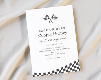 Race On Over | Racing födelsedagsinbjudan | Första födelsedag | Digital nedladdning + utskrivbar
