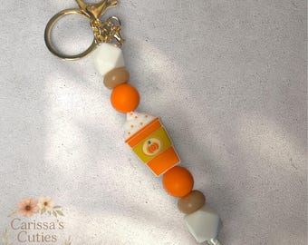 Pumpkin Spice Latte Keychain: Beaded Fall Coffee Lover Gift