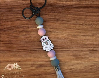 Perlen Geist Keychain | Gruselige Pinke Brille, Kaffee, Quaste