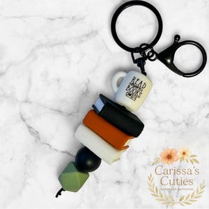 Read More Books Keychain – Book Stack Charm with Coffee Cup