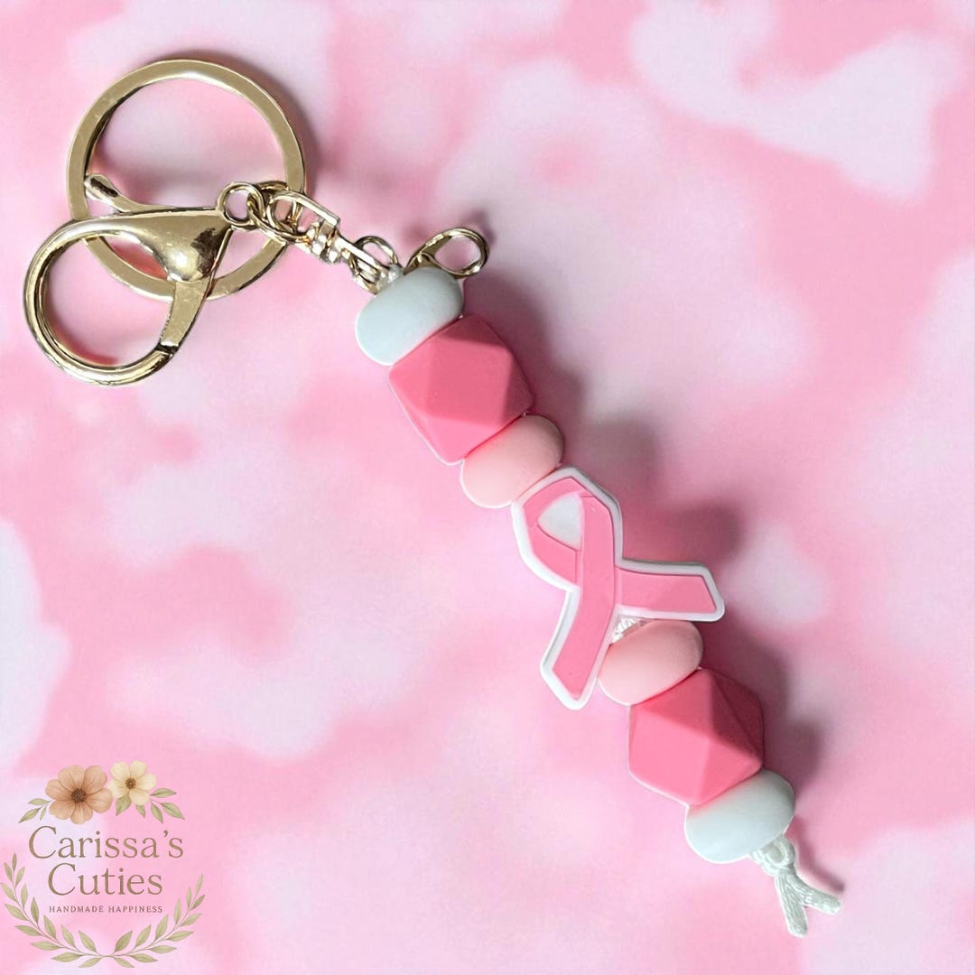 Breast Cancer Awareness Beaded Keychain | Pink Ribbon Support Gift ...
