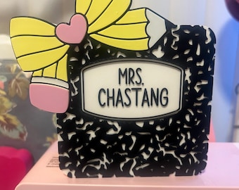 Teacher Composition Notebook Pencil Holder – Custom Name Desk Organizer