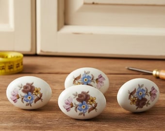 Vintage Porcelain Oval Floral Drawer Pull