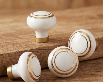 White and Gold Ceramic Furniture Handle (40mm)