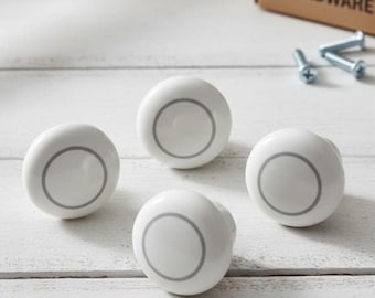 White ceramic handle with gray trim.