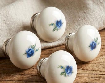 Vintage Porcelain Floral Blue Handle
