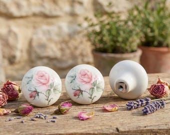 Vintage Porcelain Floral Pink Drawer Pull