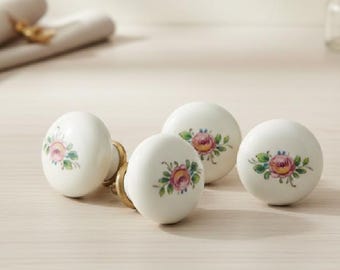 Vintage Floral Porcelain Drawer Pull