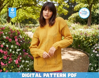Lace Knit Pullover Pattern for Women V Neck Summer Short Sleeve Cotton Blouse Knitting Pattern Lightweight Raglan Top DIY Knit Design