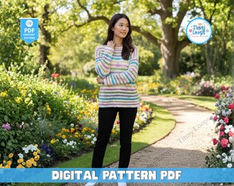 Easy Crochet Sweater Pattern: Long Sleeve Pullover with Side Slits (PDF Pattern)