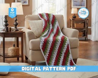 Chevron Ripple Crochet Blanket Pattern, Diagonal Granny Afghan (PDF Pattern)