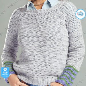 Colorful Summer Chevron Crochet Sweater Pattern Lightweight Long Sleeve Ripple Pullover Crochet Top Pattern for Women and Beginners