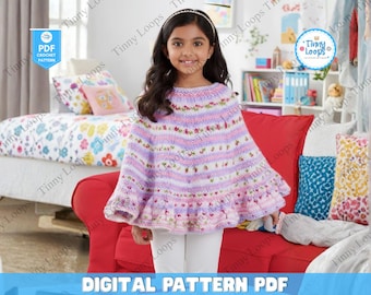 Kids Hooded Poncho Knitting Pattern, Bulky Yarn Cape (Digital Download)
