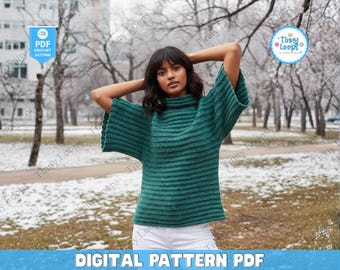 Crochet Ribbed Turtleneck Sweater Pattern: Oversized, Cropped (PDF Pattern)