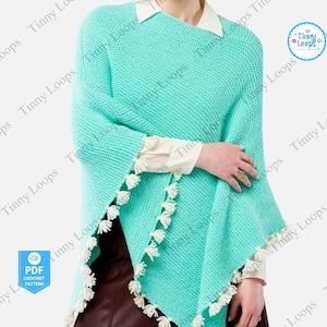 Brioche Poncho Knitting Pattern for Women Turtleneck Cape Knitting Design Loom Knit Wrap Chunky Sleeved Poncho Knitting Pattern