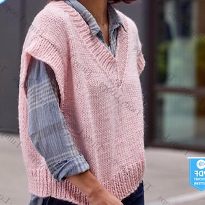 Chunky V Neck Sleeveless Vest Knitting Pattern for Women with Pockets Gilet Waistcoat Pattern Easy Knit Vest Pattern Wool Yarn Design