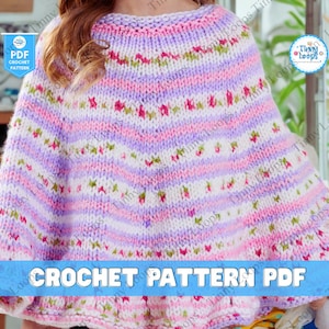 Hooded Poncho Knitting Pattern for Kids Toddler Cape Knit Design Bulky Yarn Poncho Pattern for Girls Child Knitted Poncho with Hood