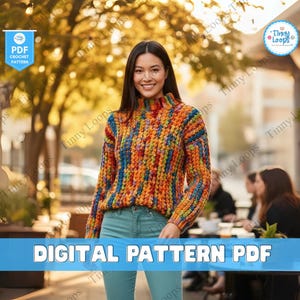 Crochet Sweater Pattern Women Pullover Jumper Crochet Top Ribbed Sweater Striped Shirt Obelisk Crew Neck Aran Style Easy Crochet Pattern