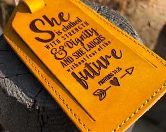 Yellow Luggage Tag - She is clothed with strength