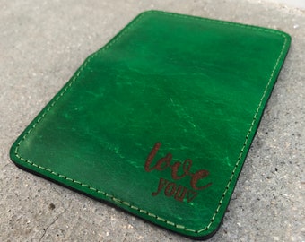 Monogrammed Folded Credit Card Wallet - Green - Love you