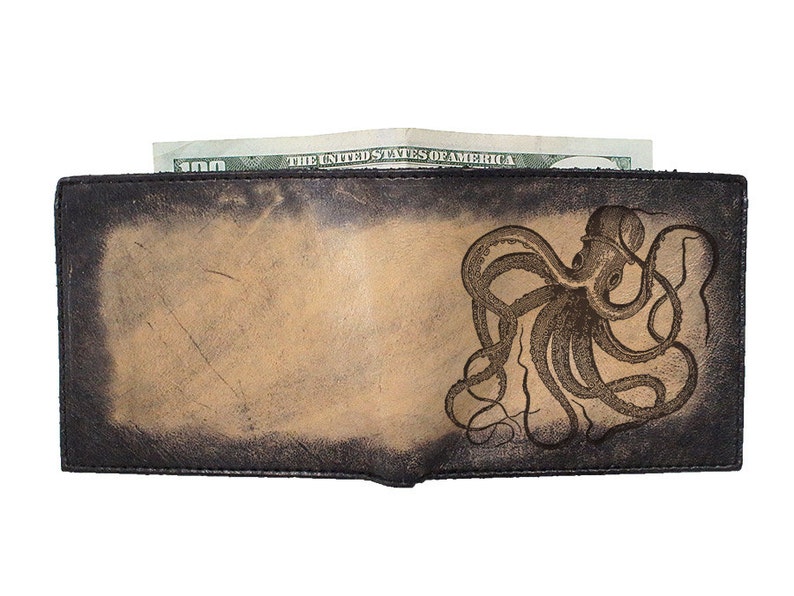 Billfold Leather Wallet Octopus Free Customization image 1