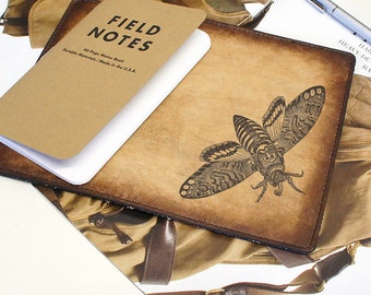 Field Notes Leather Cover - Death Head Moth - Customizable - Free Personalization