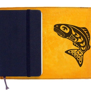 Moleskine Leather Notebook Cover Large & Pocket SizesCustomizableFree Personalization Coy Fish image 1