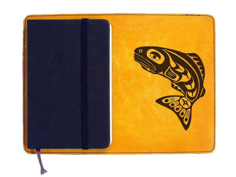 Moleskine Leather Notebook Cover Large & Pocket SizesCustomizableFree Personalization Coy Fish image 1