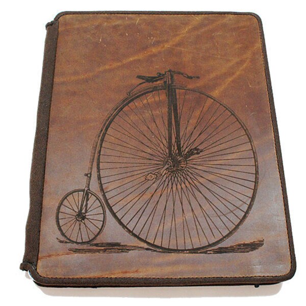 Ipad 2 Leather Book Cover Case - Vintage Bicycle