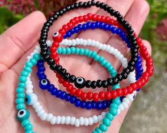 Evil Eye Bracelet, Eye of Protection, Evil Eye Jewelry, Red Evil Eye Bracelet, Hamsa, Beaded Bracelet, Stacking Bracelet, Evil Eye Jewelry