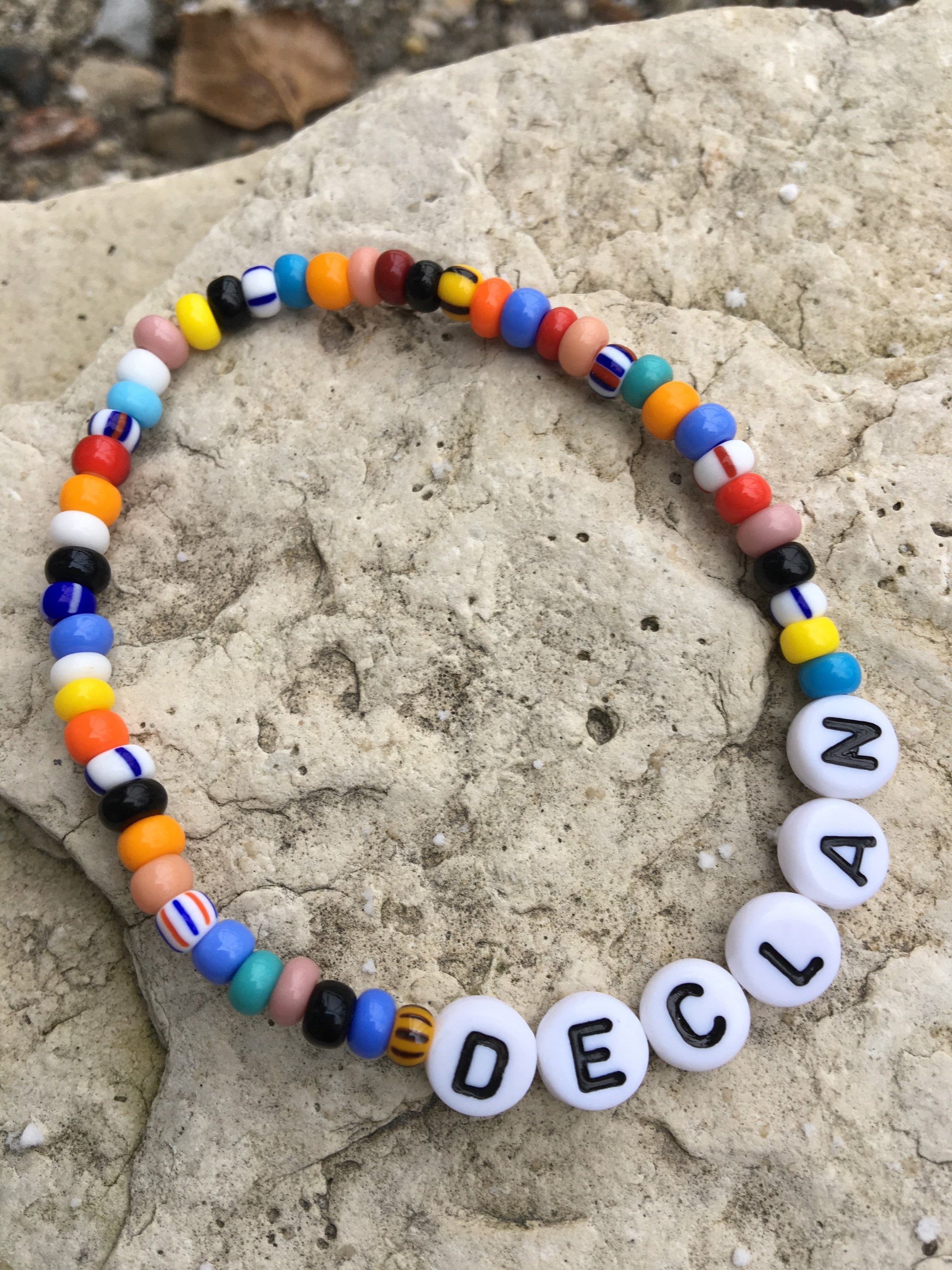 Alphabet Letter Bead Bracelet Stretch Personalized Friendship Glass and  14kGF