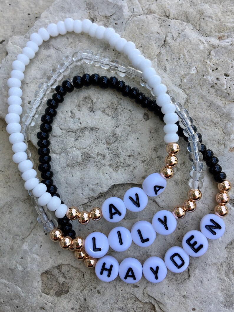 14k Rose Gold Filled Beaded Stretch Name Bracelet Etsy