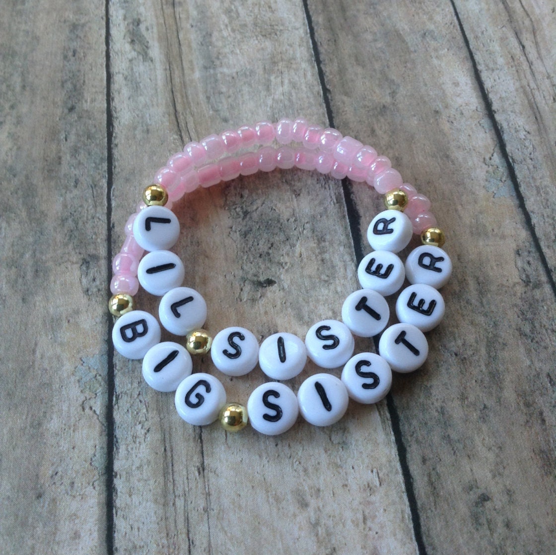 Big Sister and Lil Sister Beaded Bracelet Set Big Sis Lil Sis