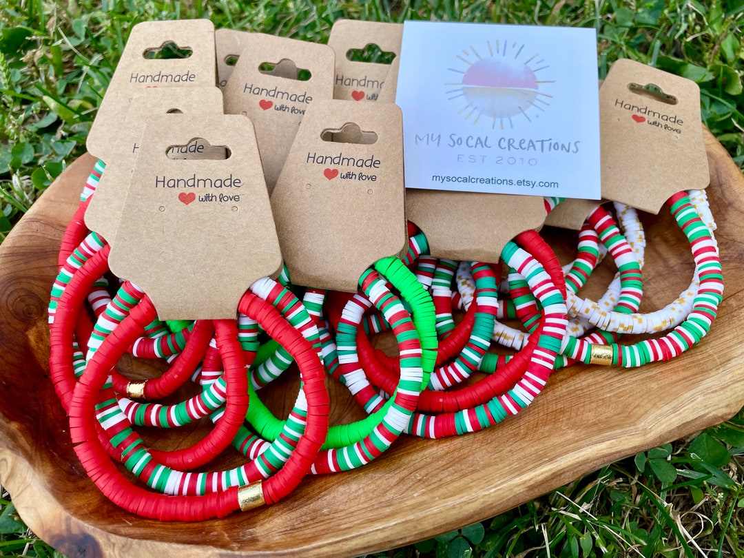 Handmade Christmas Heishi Beaded Bracelet Sets, Clay Bead