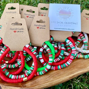 Handmade Christmas Heishi Beaded Bracelet Sets, Clay Bead Bracelets, Bracelet Stacks, Boho Beach, Surfer Bracelet, Gift Ideas for Kids