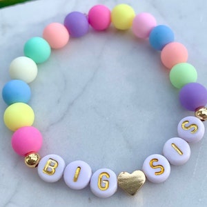 Big Sis Bracelet, Personalized Bracelet, Stretch Bracelet, Sister Gift, Girls Bracelet, Announcement Bracelet, Big Sister Gift, Pastel Beads