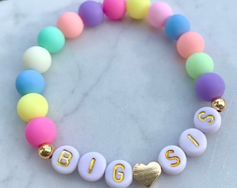 Big Sis Bracelet, Personalized Bracelet, Stretch Bracelet, Sister Gift, Girls Bracelet, Announcement Bracelet, Big Sister Gift, Pastel Beads