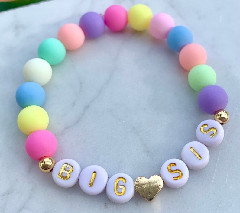 Big Sis Bracelet, Personalized Bracelet, Stretch Bracelet, Sister Gift, Girls Bracelet, Announcement Bracelet, Big Sister Gift, Pastel Beads 