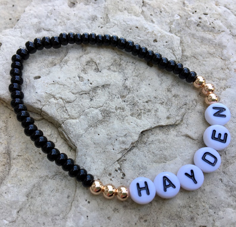 14k Rose Gold Filled Beaded Stretch Name Bracelet Etsy