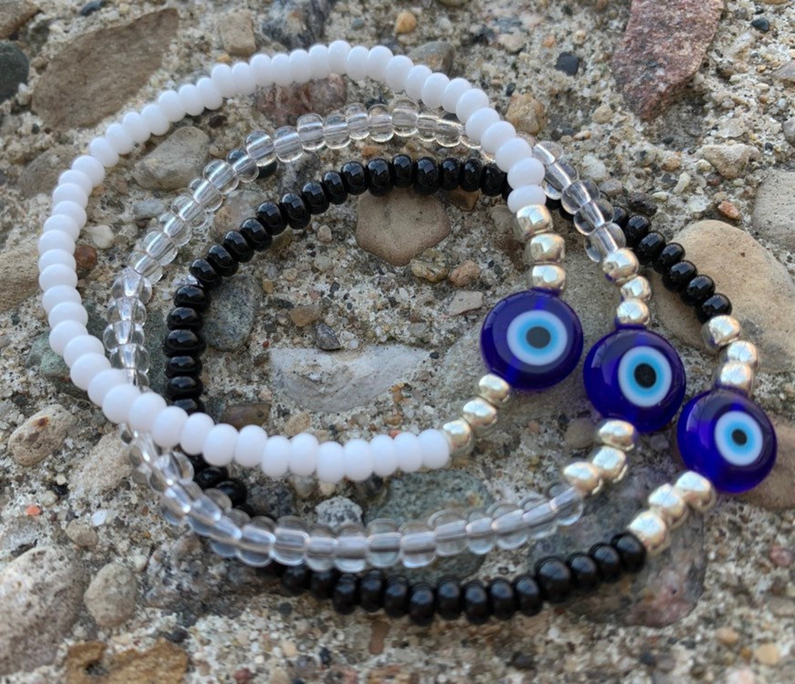 Evil eye beaded stretch bracelet Clearance