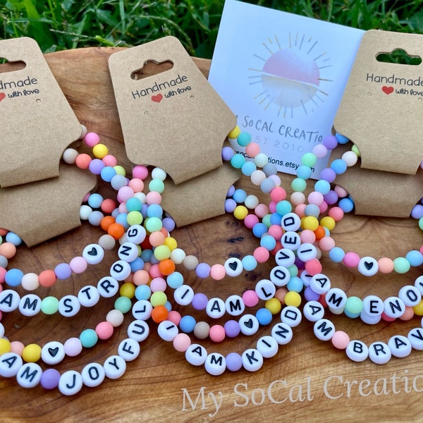 Positive Sayings Bracelet Set, Boho Rainbow, Motivational Gift, Inspirational Jewelry, Women and Girls Bracelets, Focus Word Bracelet
