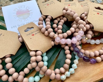 Essential Oil Diffuser Bead Bracelet Set, Aromatherapy Gift for Her, Wood Bead and Gemstone Bracelet Stack, BohoStyle Meditation Yoga Gift